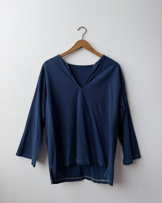Vintage V Neck Overhead Smock Navy