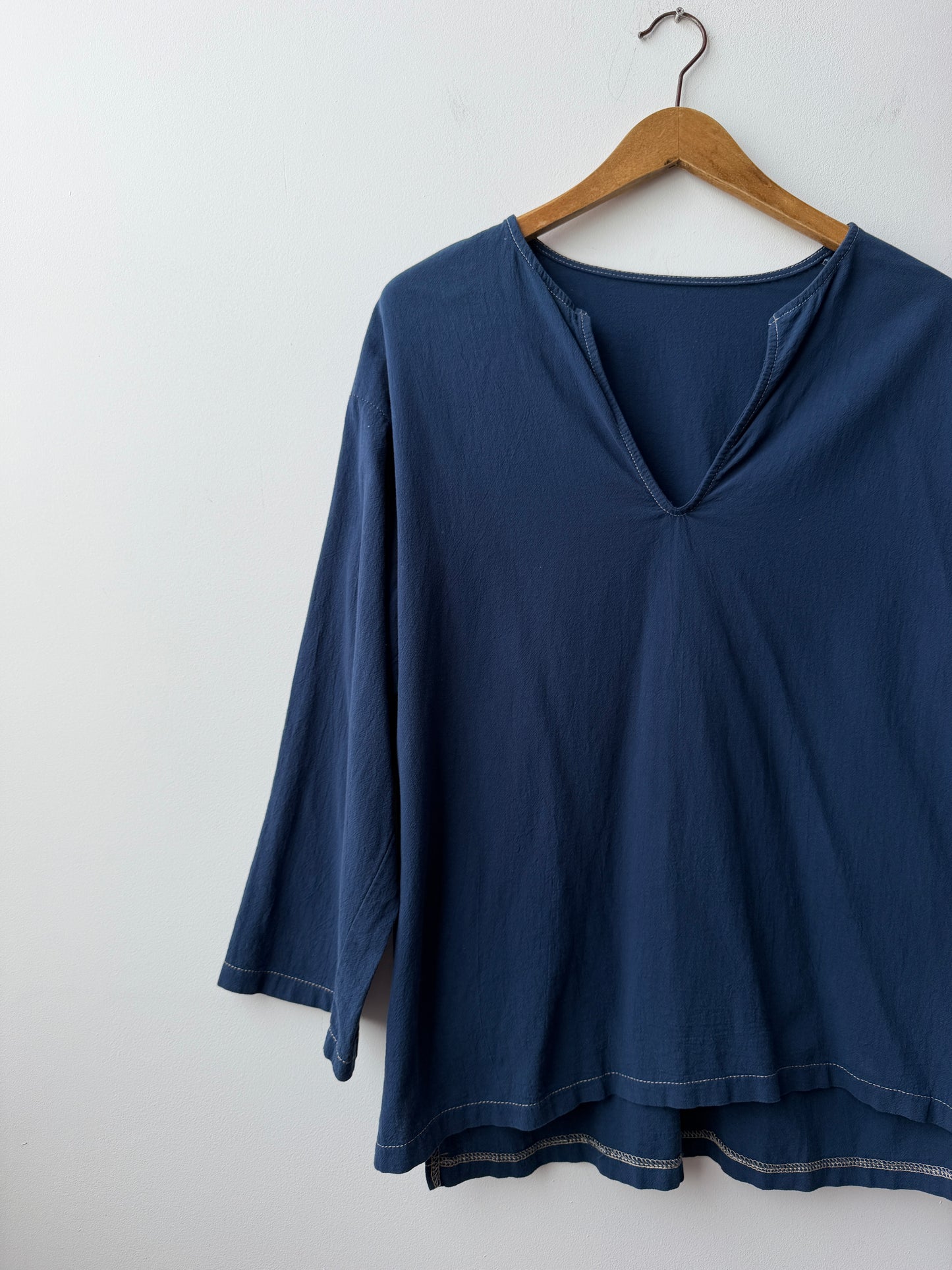 Vintage V Neck Overhead Smock Navy