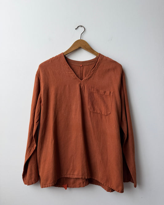 Vintage V Neck Overhead Smock Burnt Orange