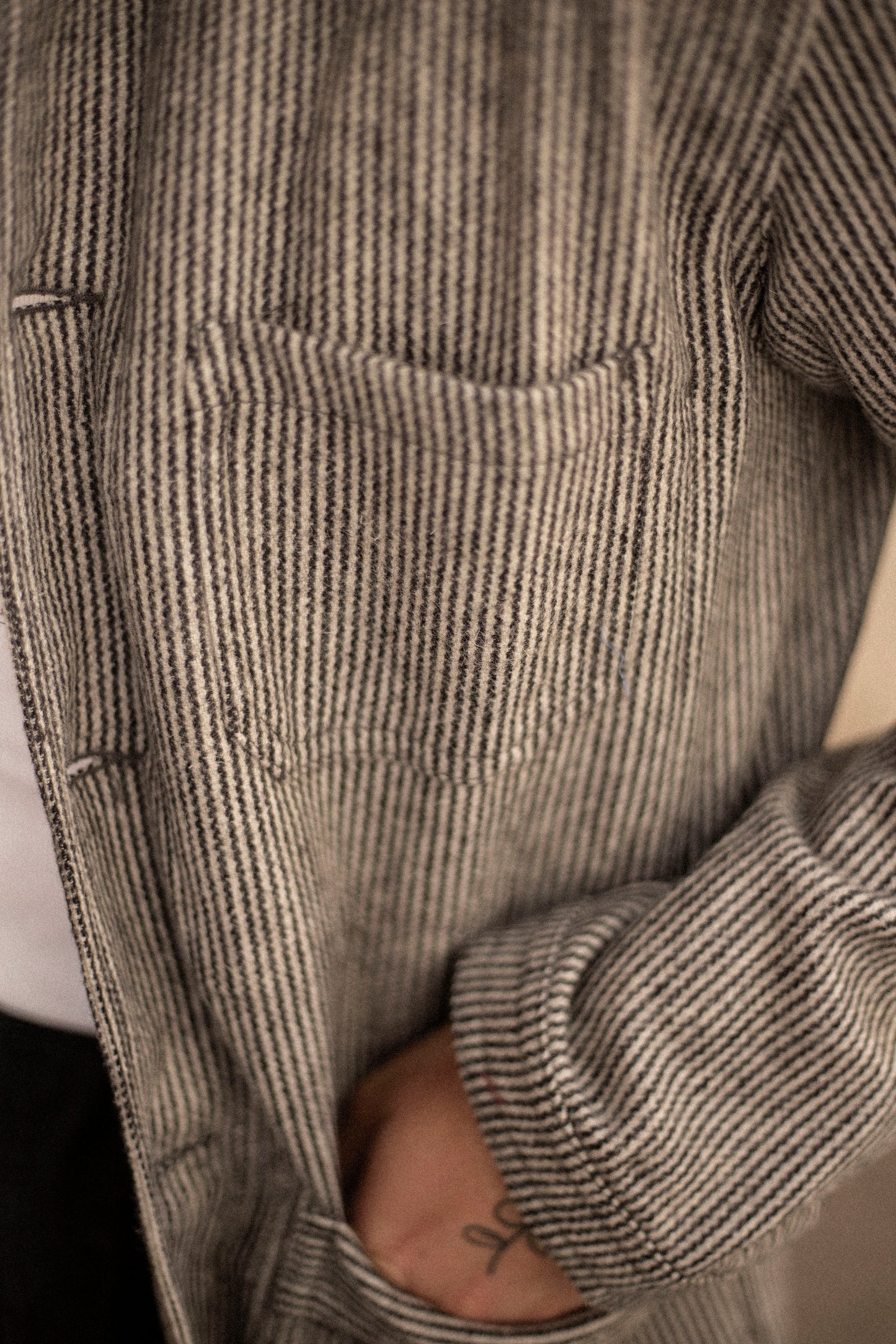 60s Wool Stripe Black & White Prison Jacket