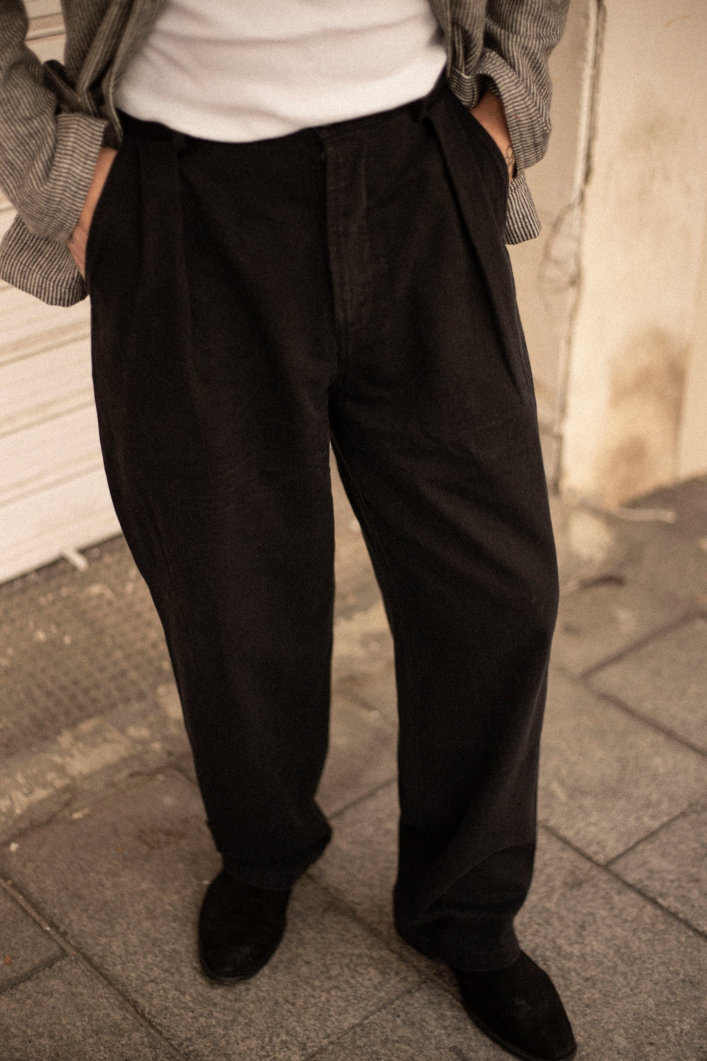 Black Herringbone French Work Pants