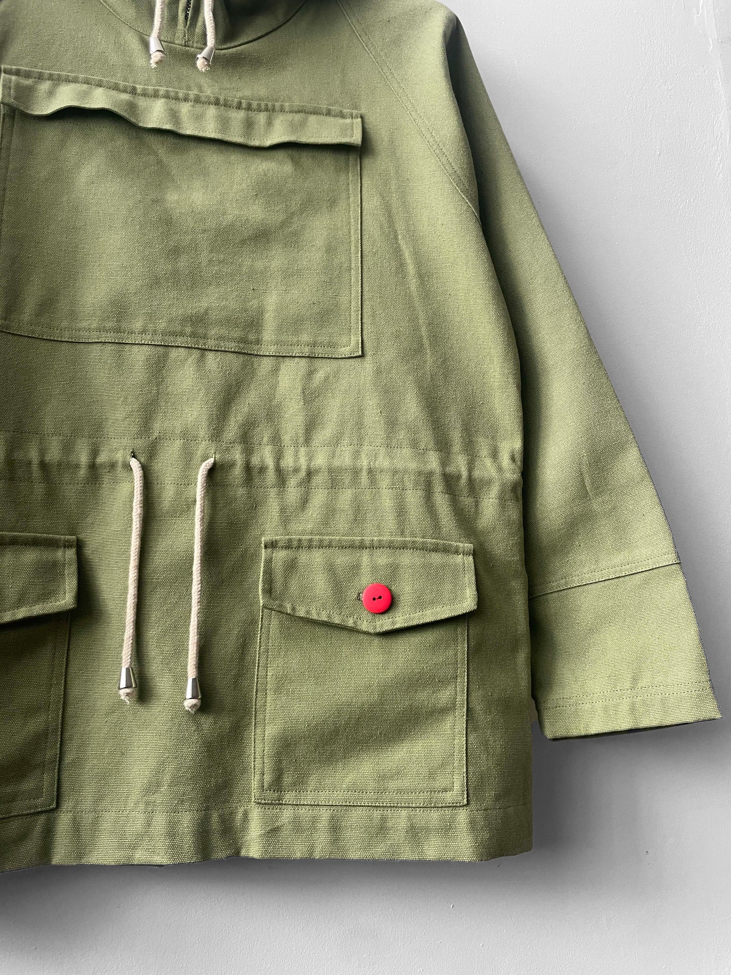 Green Cadet Smock Cotton Canvas Red Buttons