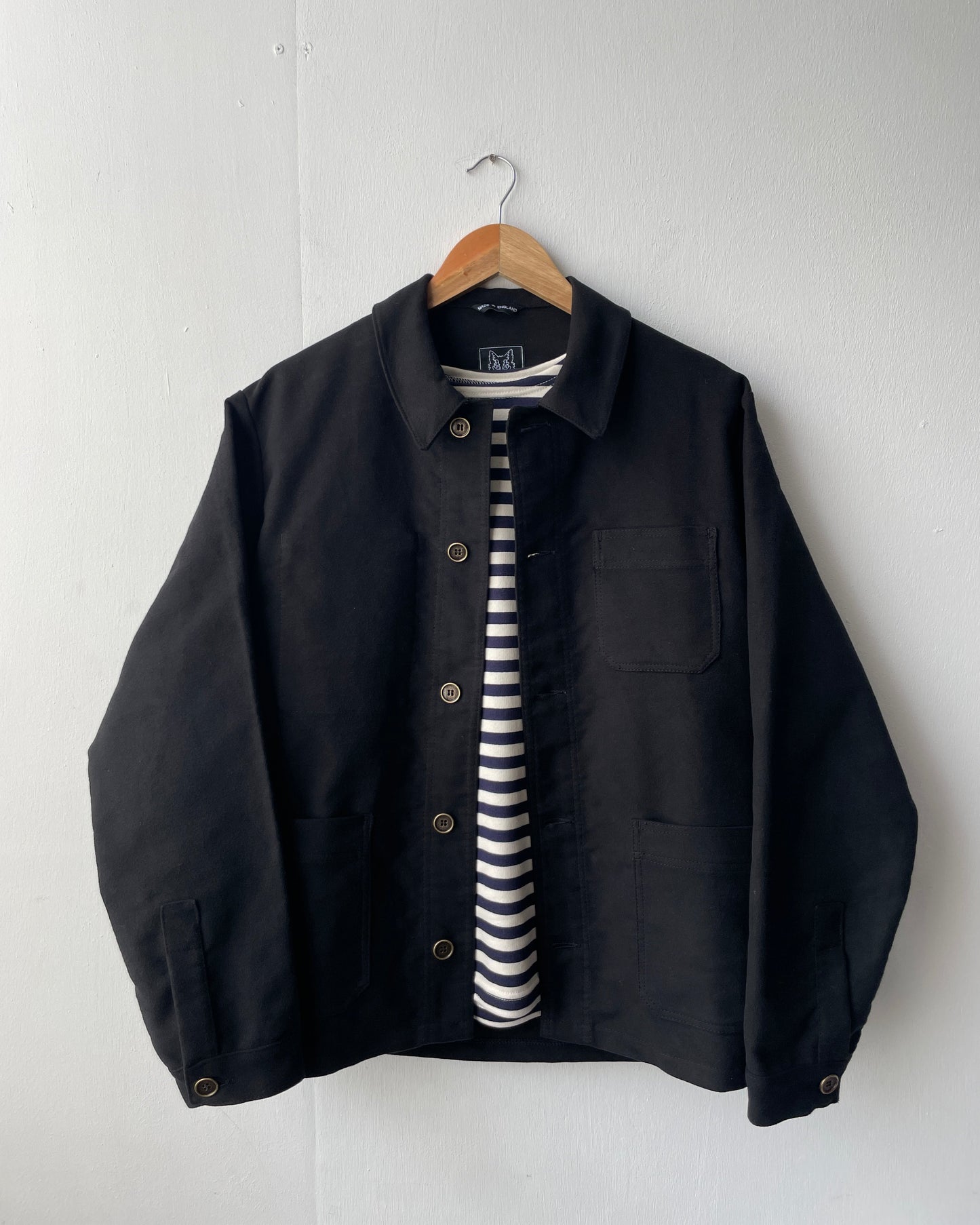 Black French Moleskin Chore Jacket Made In England
