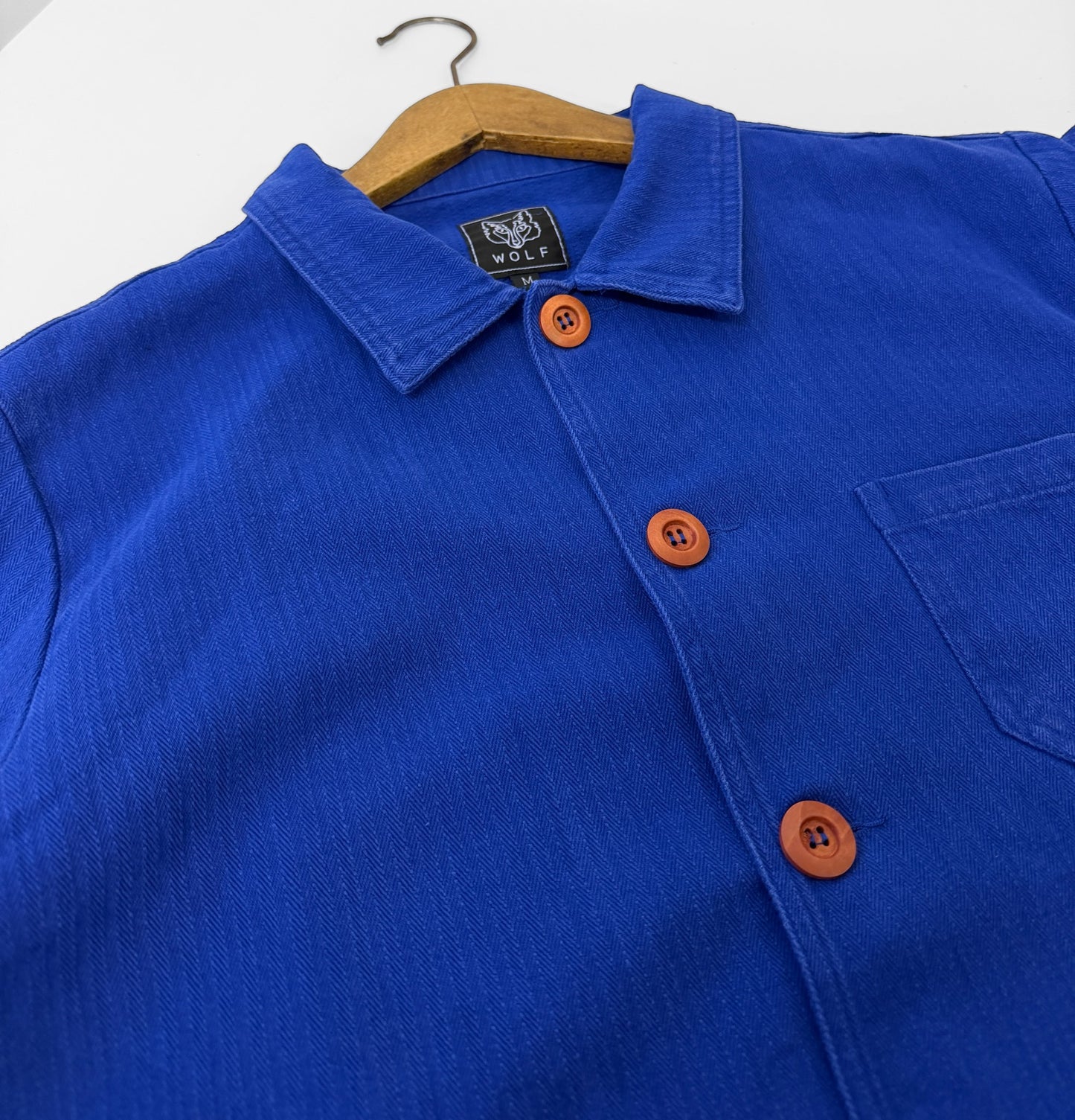 Herringbone Cotton Chore Jacket Bugatti Wooden Button