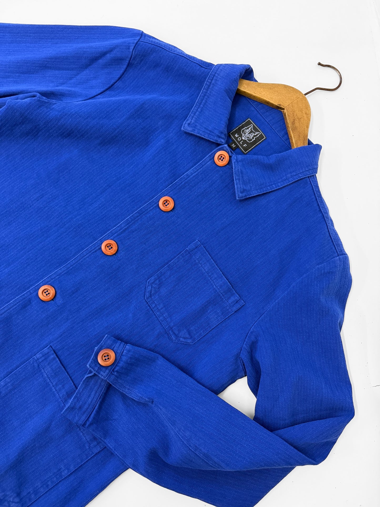 Herringbone Cotton Chore Jacket Bugatti Wooden Button