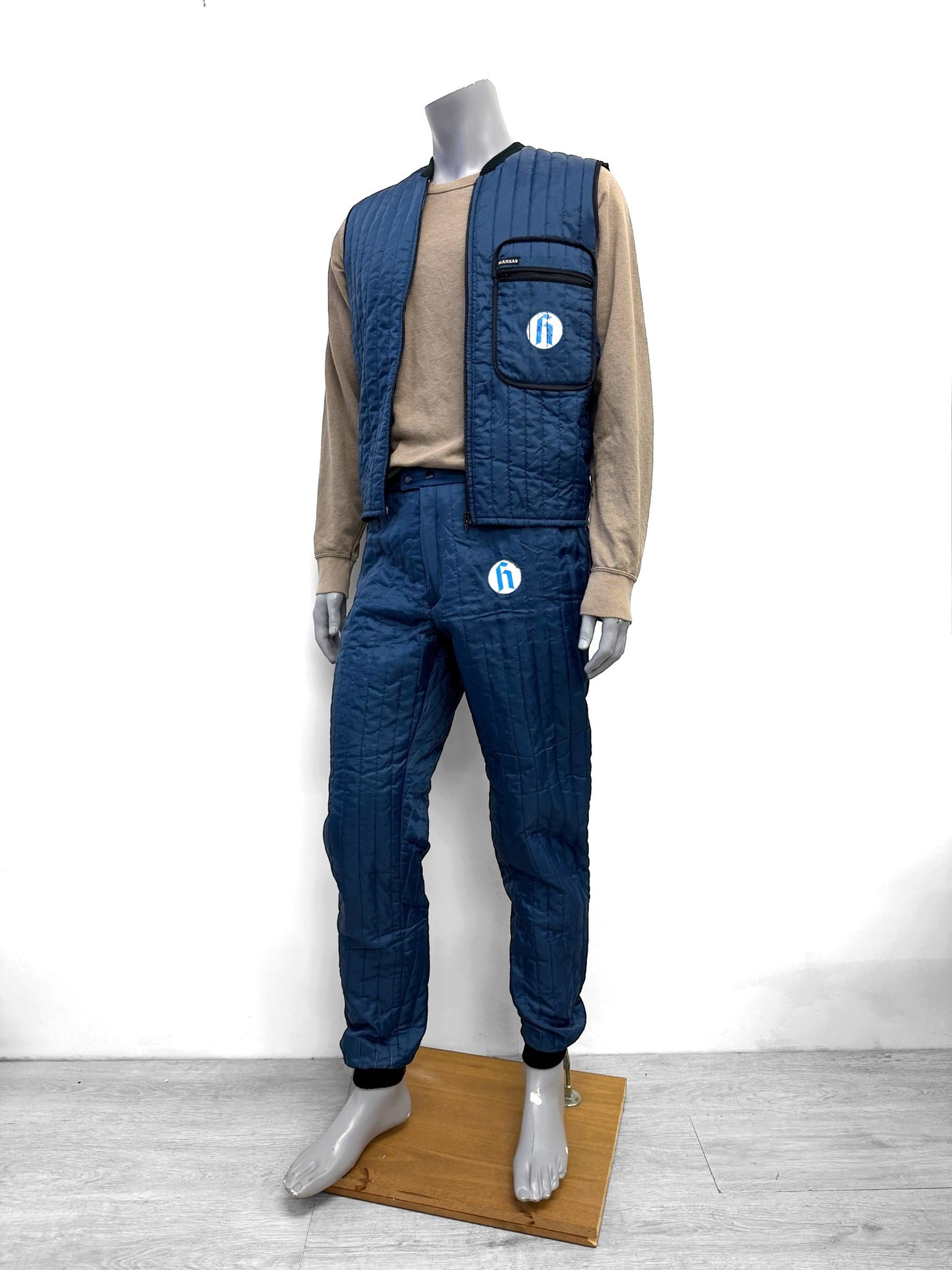 Vintage Quilted Thermal Trousers Navy