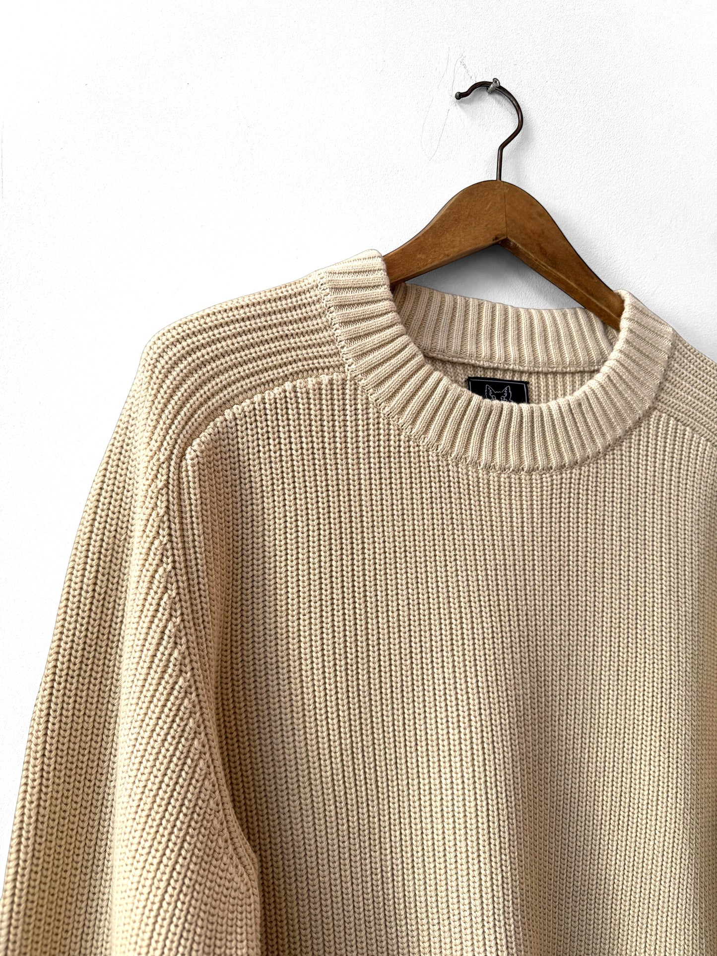 Organic Chunky Knit Fisherman Jumper Ecru Beige