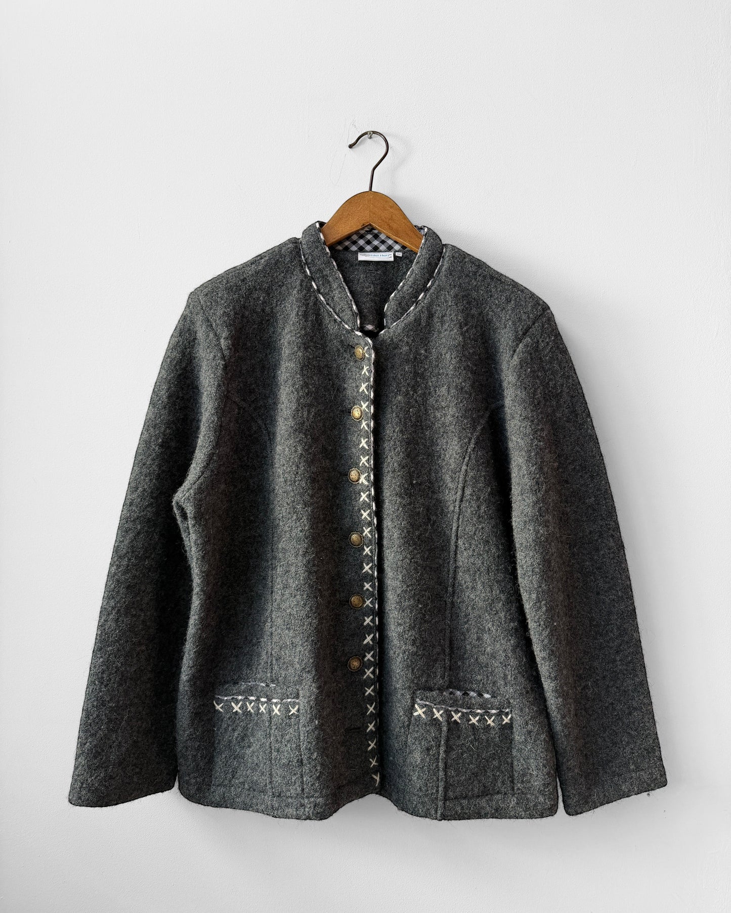 Vintage European Wool Contrast Embroidered Jacket Grey