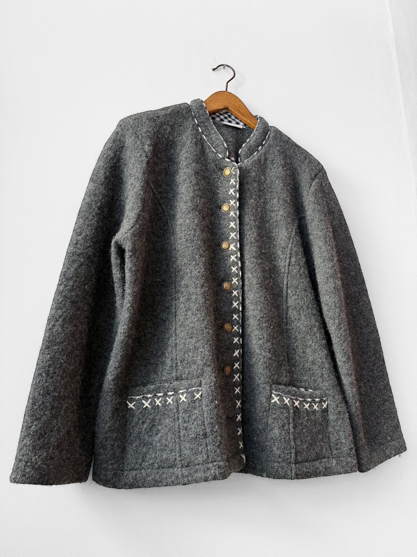 Vintage European Wool Contrast Embroidered Jacket Grey