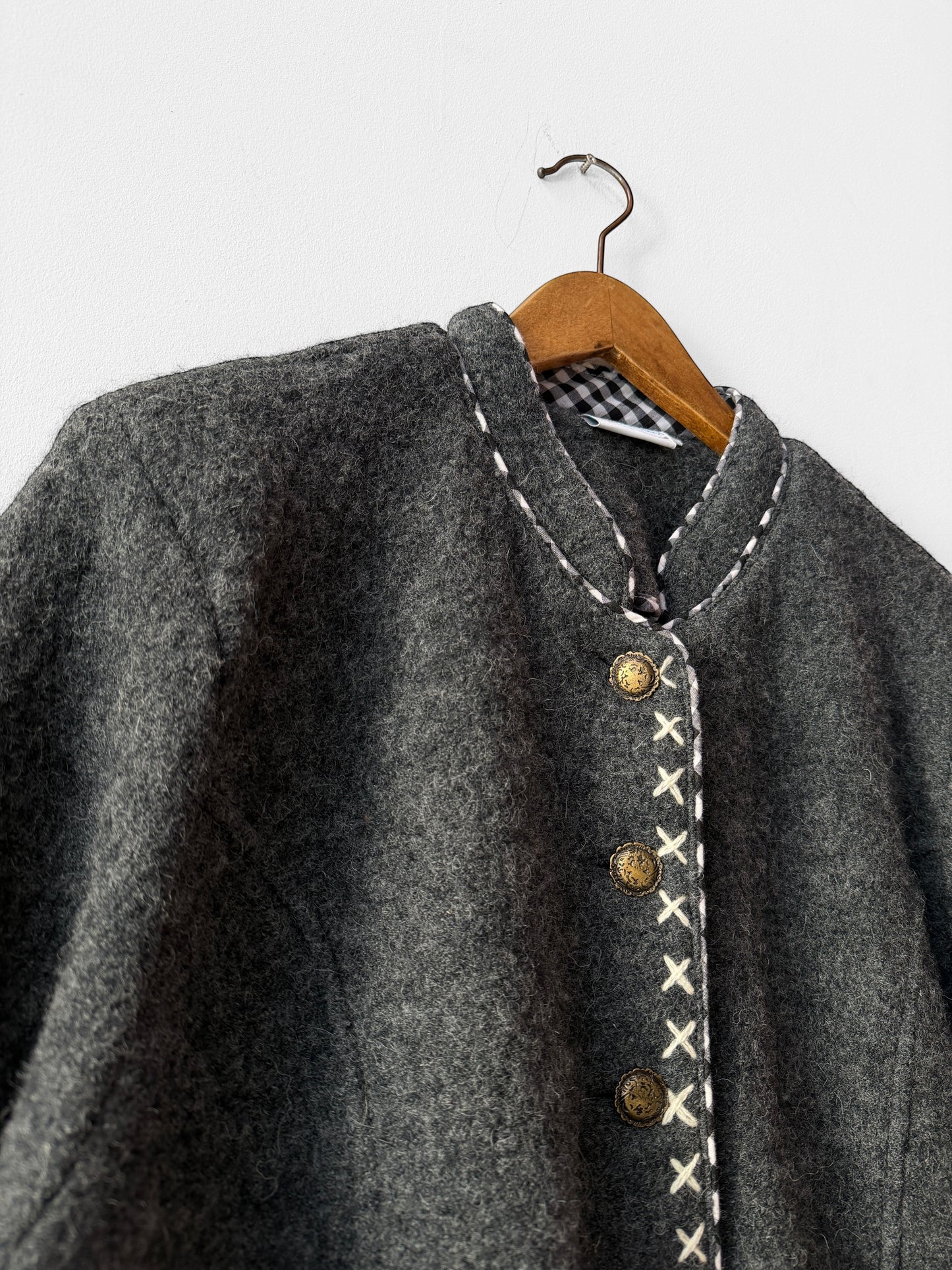 Vintage European Wool Contrast Embroidered Jacket Grey