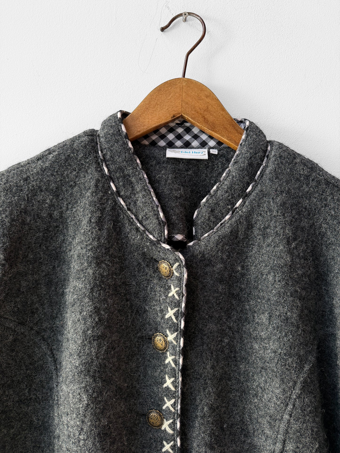 Vintage European Wool Contrast Embroidered Jacket Grey