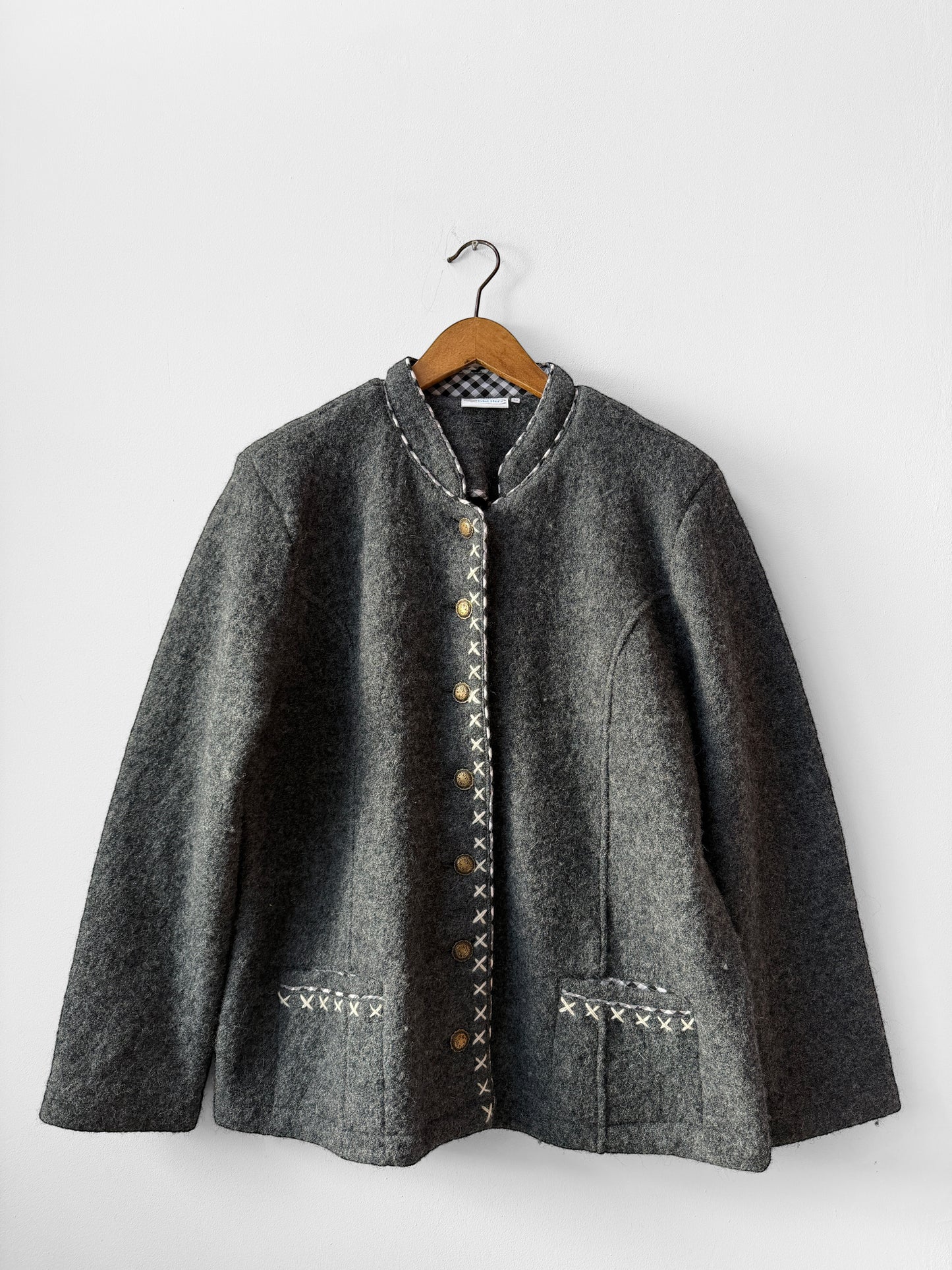 Vintage European Wool Contrast Embroidered Jacket Grey