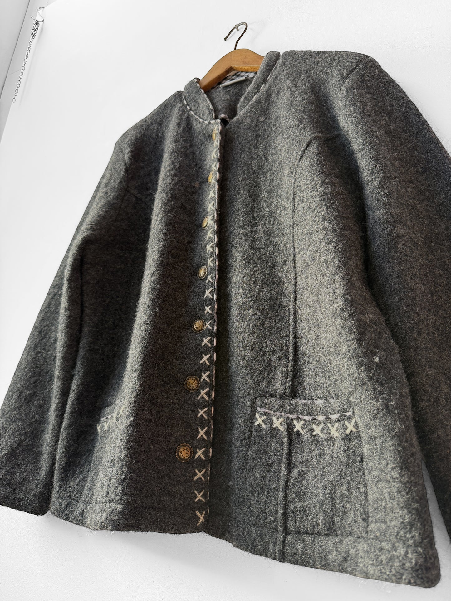 Vintage European Wool Contrast Embroidered Jacket Grey