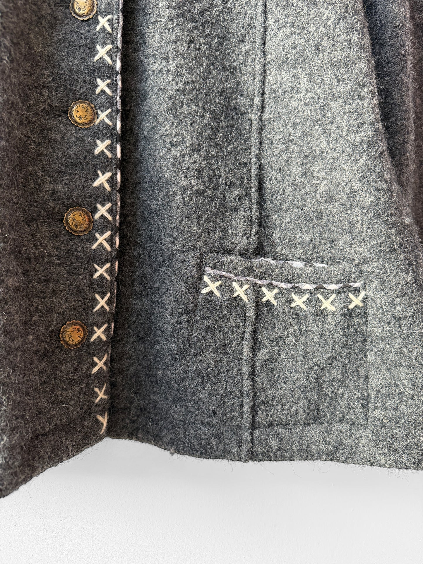 Vintage European Wool Contrast Embroidered Jacket Grey