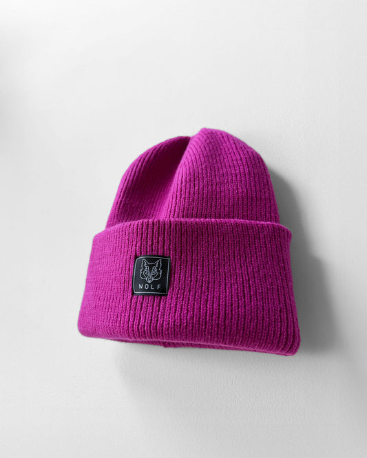 Knitted Fuchsia Pink Beanie Hat Recycled