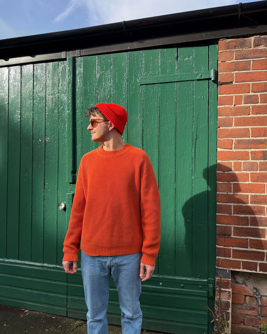 Organic Chunky Knit Fisherman Jumper Tangerine Orange