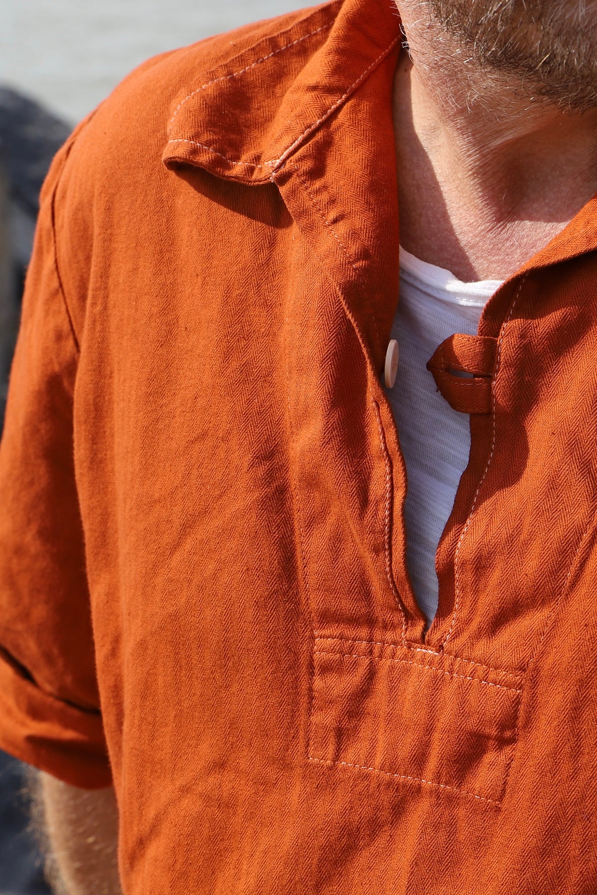 Vintage Artist Smock Pullover Top Burnt Orange 3/4 Sleeve Herringbone