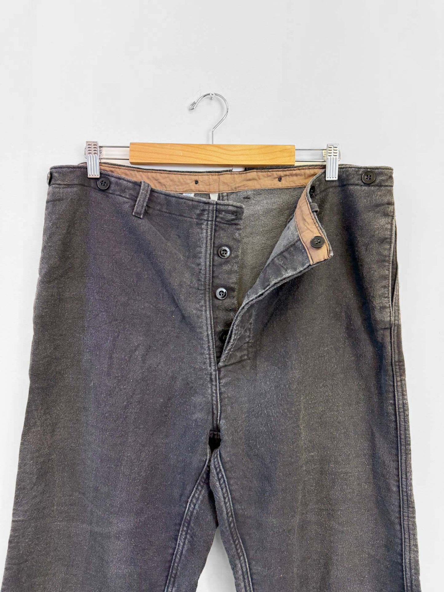 Vintage Heavy Moleskin Cotton Workwear Trousers Grey - 40"