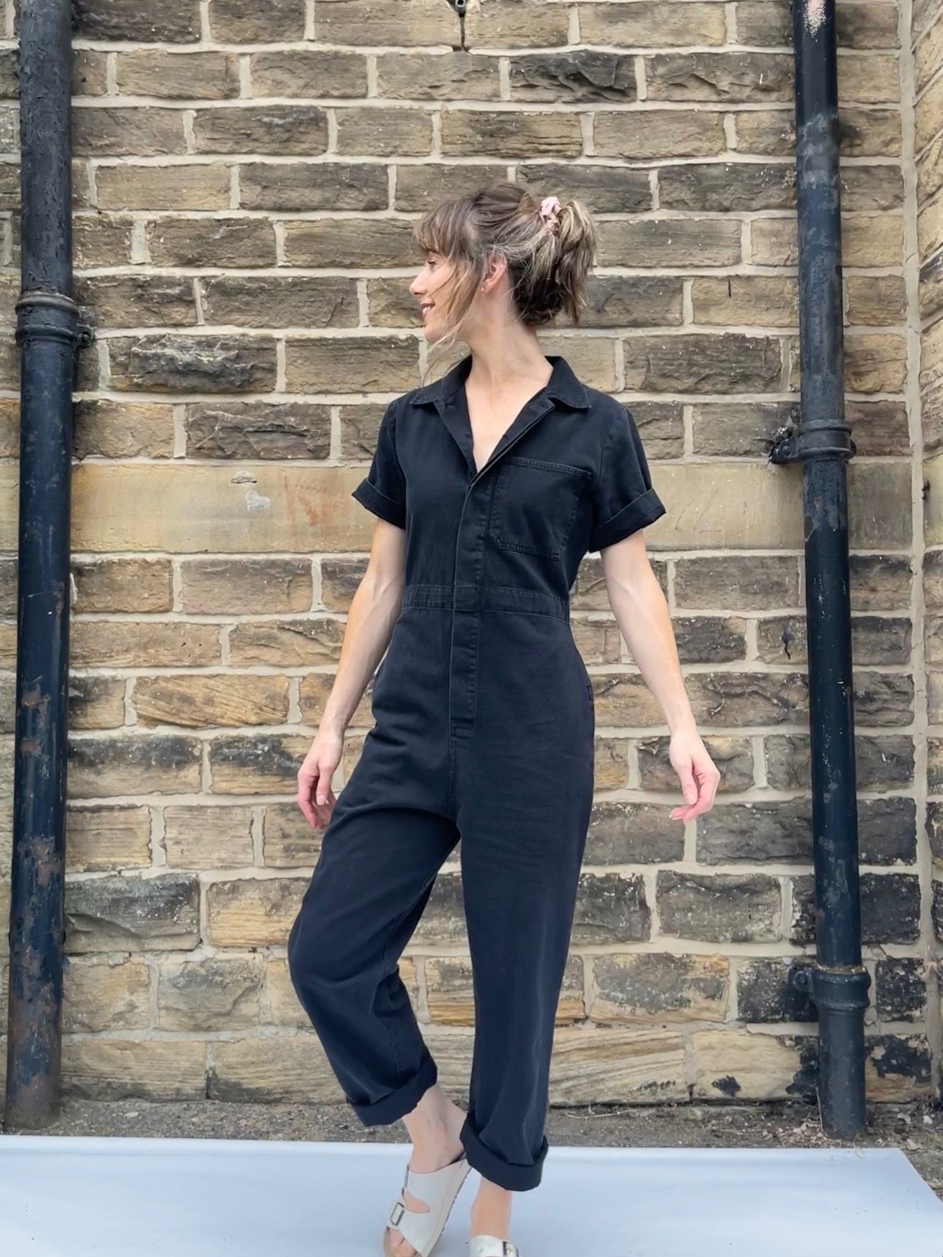 Short Sleeved Black Workwear Jumpsuit