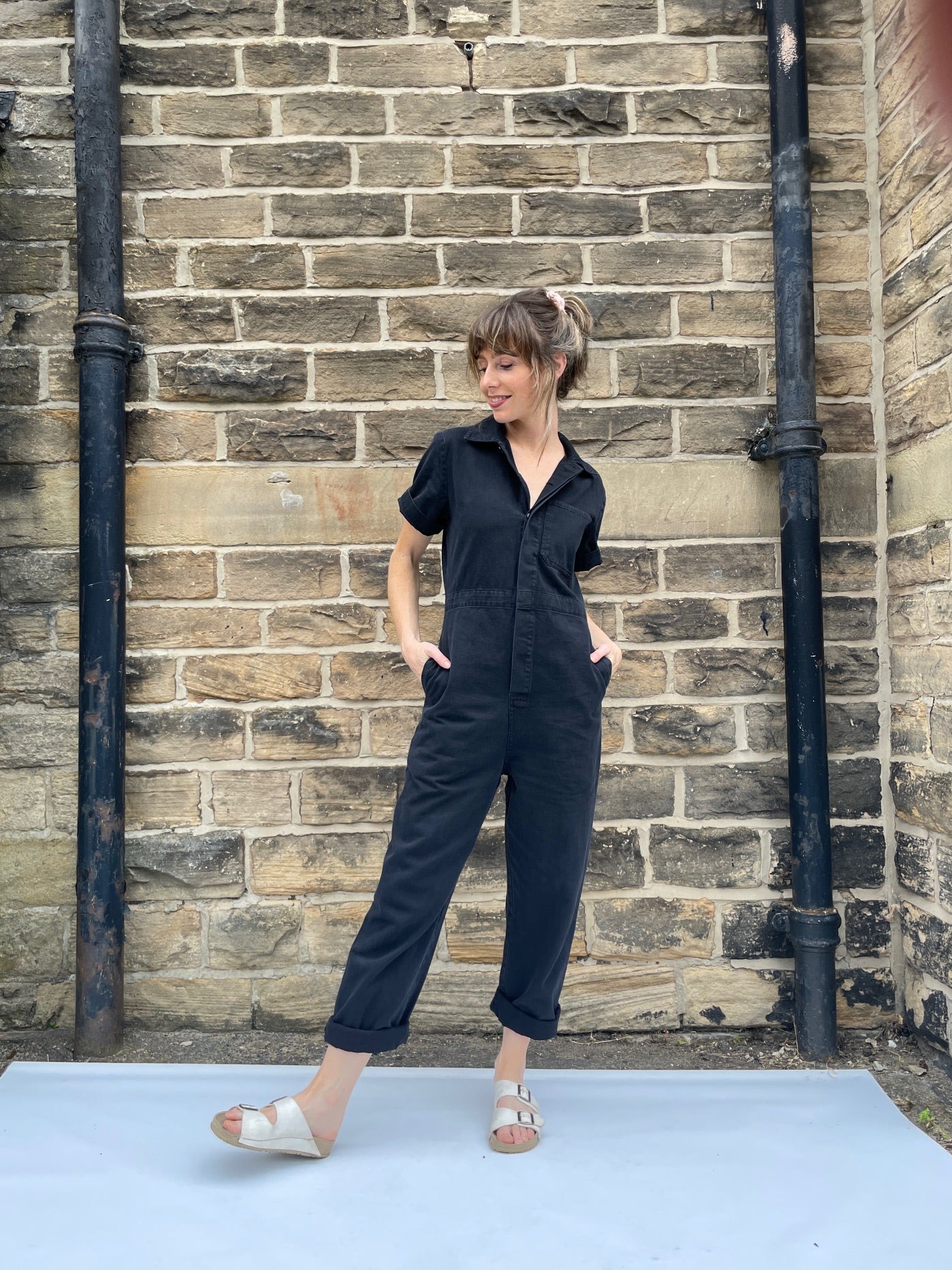 Short Sleeved Black Workwear Jumpsuit