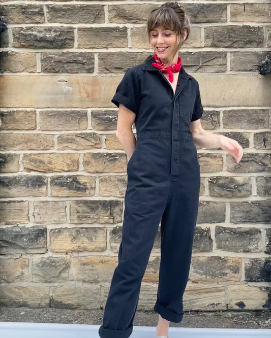 Short Sleeved Black Workwear Jumpsuit