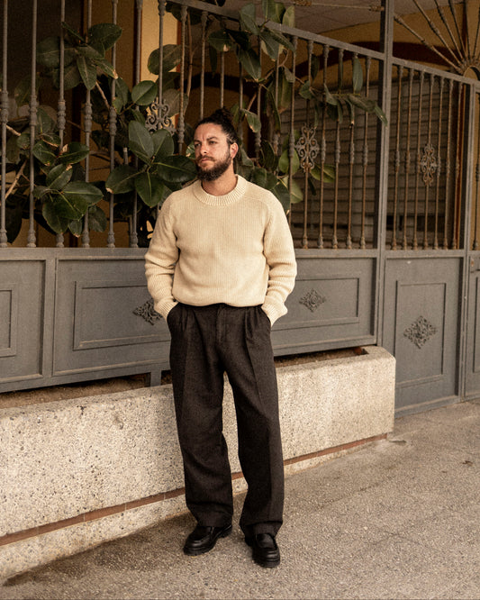 Organic Fisherman Jumper Chunky Knit Ecru Beige