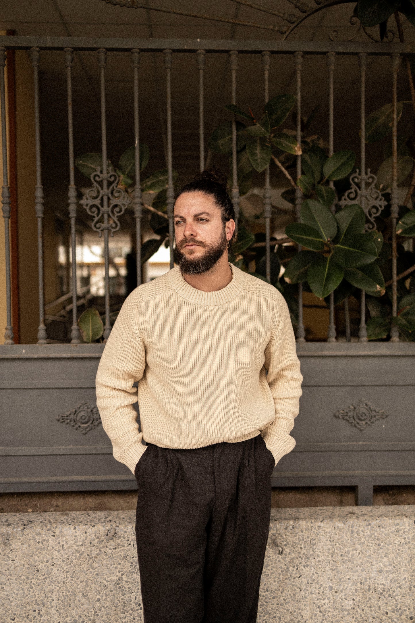 Organic Fisherman Jumper Chunky Knit Ecru Beige