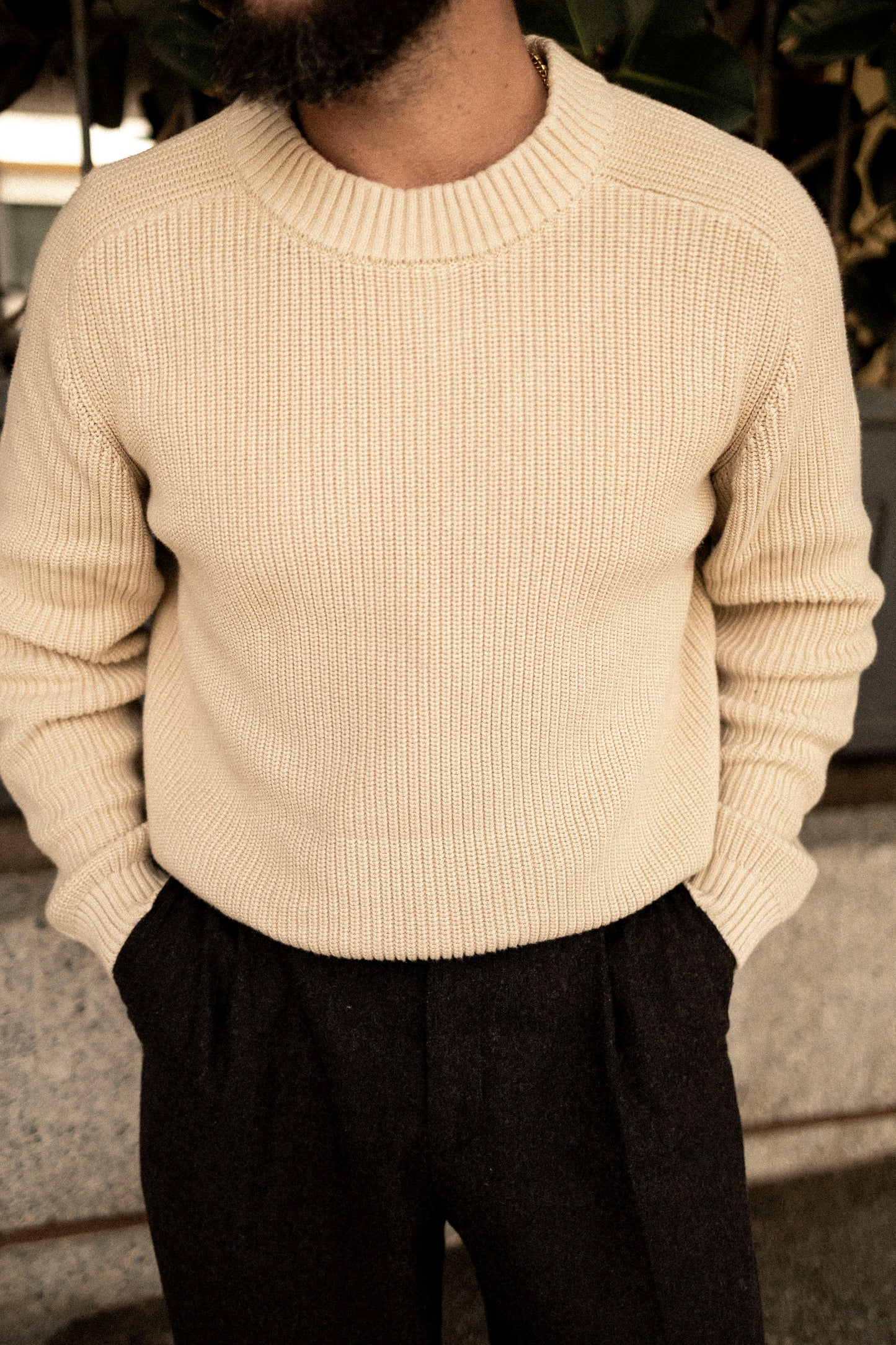 Organic Fisherman Jumper Chunky Knit Ecru Beige
