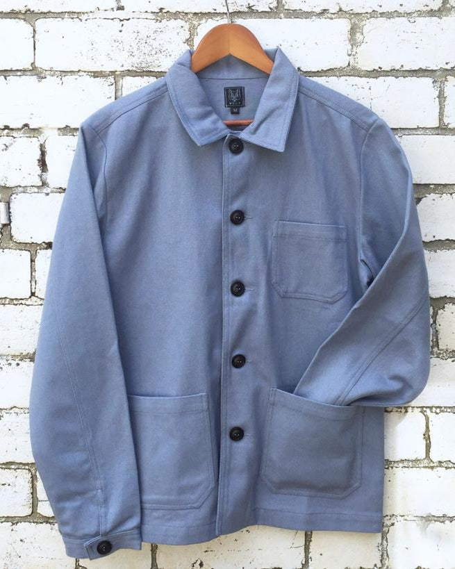 French Cotton Twill Chore Jacket Chalk Blue