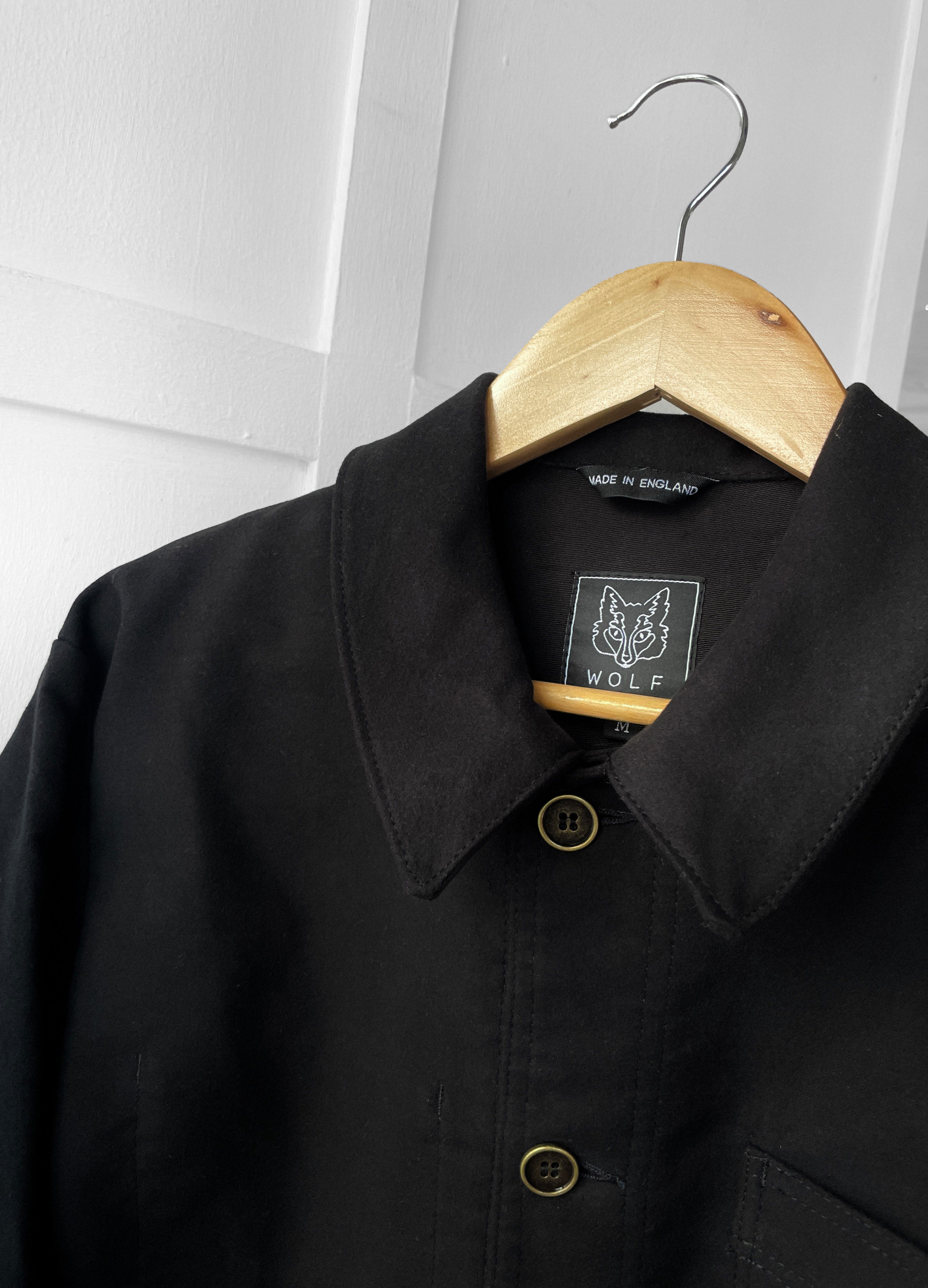 Black Moleskin French Chore Jacket Made In England – Wolf Clothing
