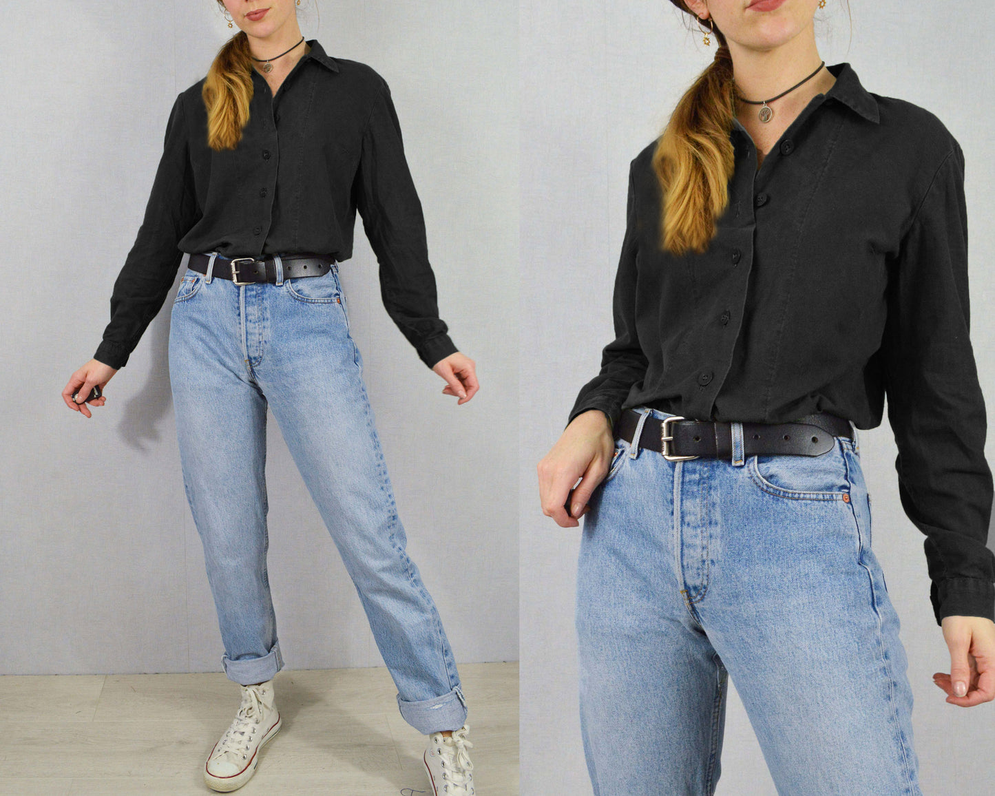 Vintage Cotton Smock Shirts Black