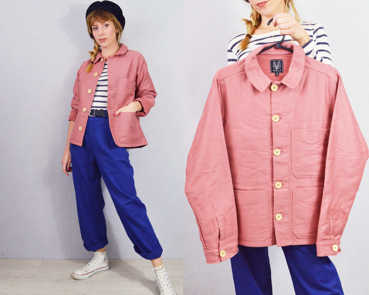 Unisex 50s Moleskin French Chore Jacket Dusty Pink – Wolf Clothing Unisex 50s Moleskin French Chore Jacket Dusty Pink – Wolf Clothing