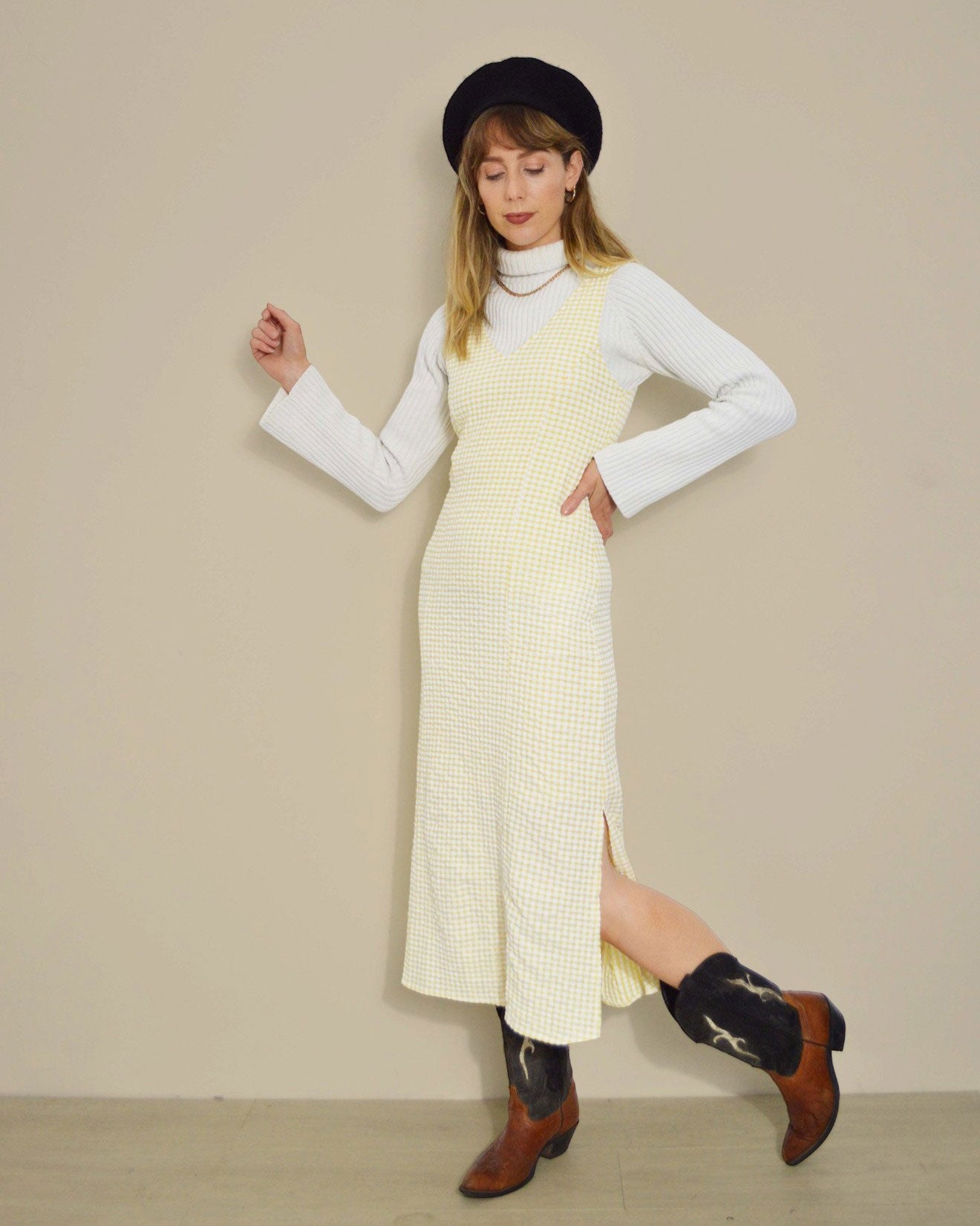 French Gingham Buttercup Yellow Maxi Dress