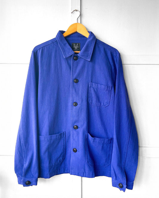 Arbeitsjacke aus Baumwolltwill mit Fischgrätenmuster in Bugatti-Blau