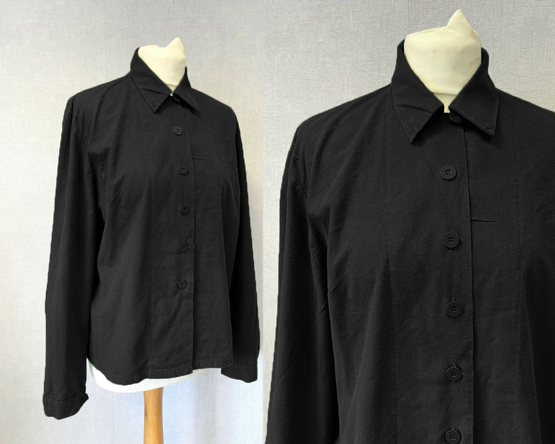 Vintage Cotton Smock Shirts Black