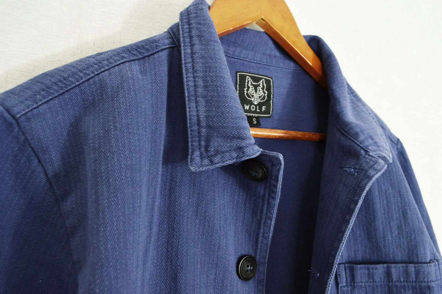 Arbeitsjacke aus Baumwolltwill mit Fischgrätenmuster, Indigoblau