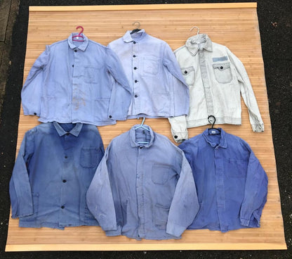 5 x Vintage French Work Jacket Distressed Old Worn In - Wholesale Job Lot