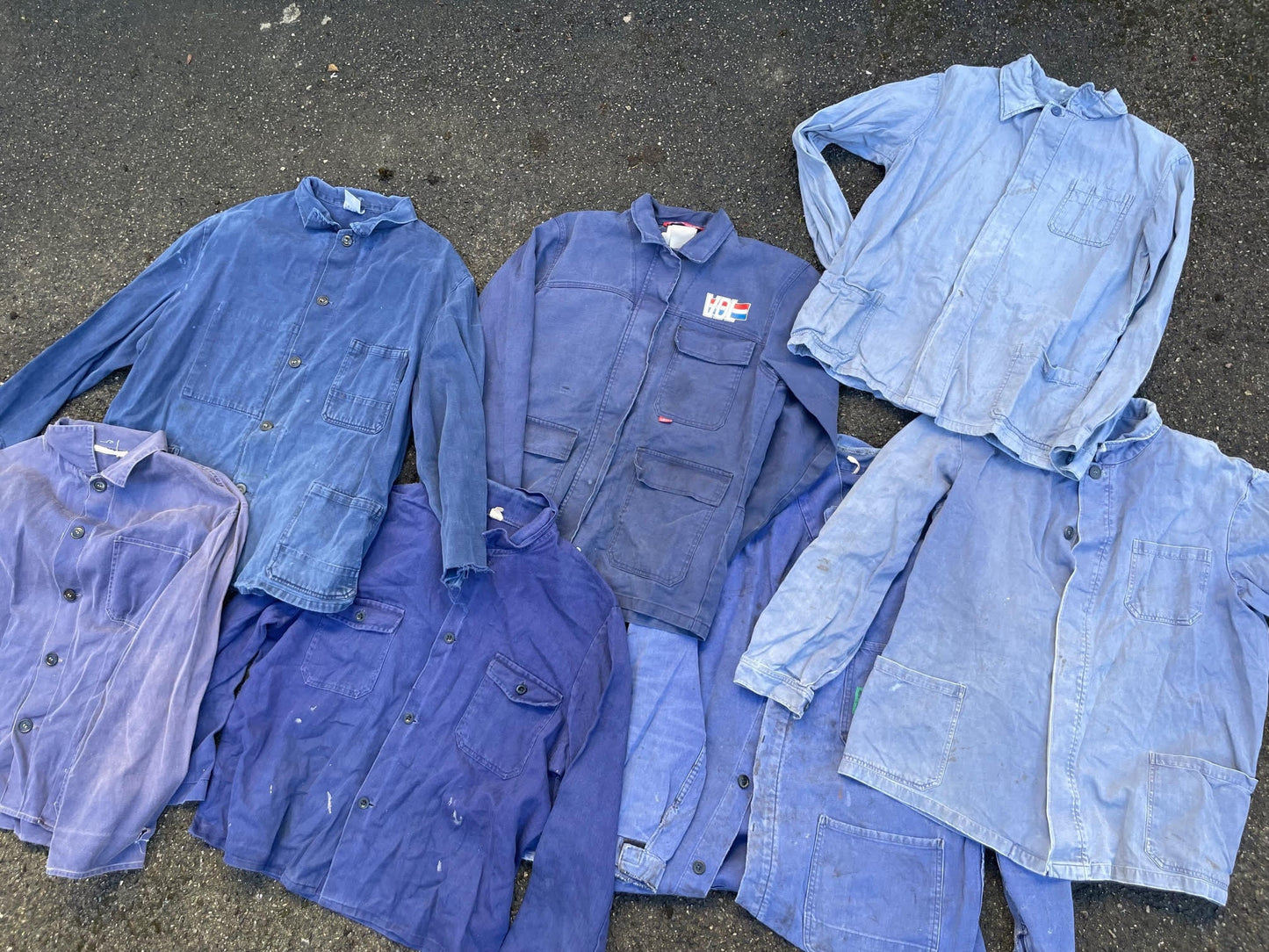 5 x Vintage French Work Jacket Distressed Old Worn In - Wholesale Job Lot