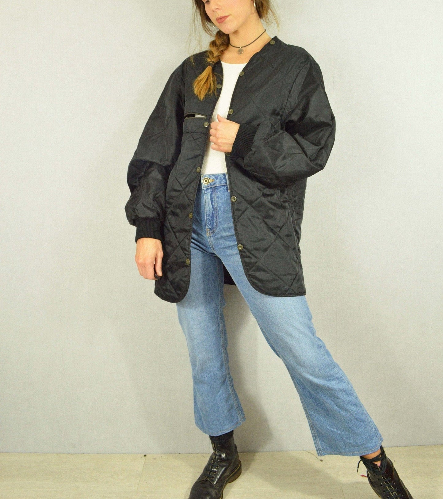 Vintage Black Liner Military Quilted