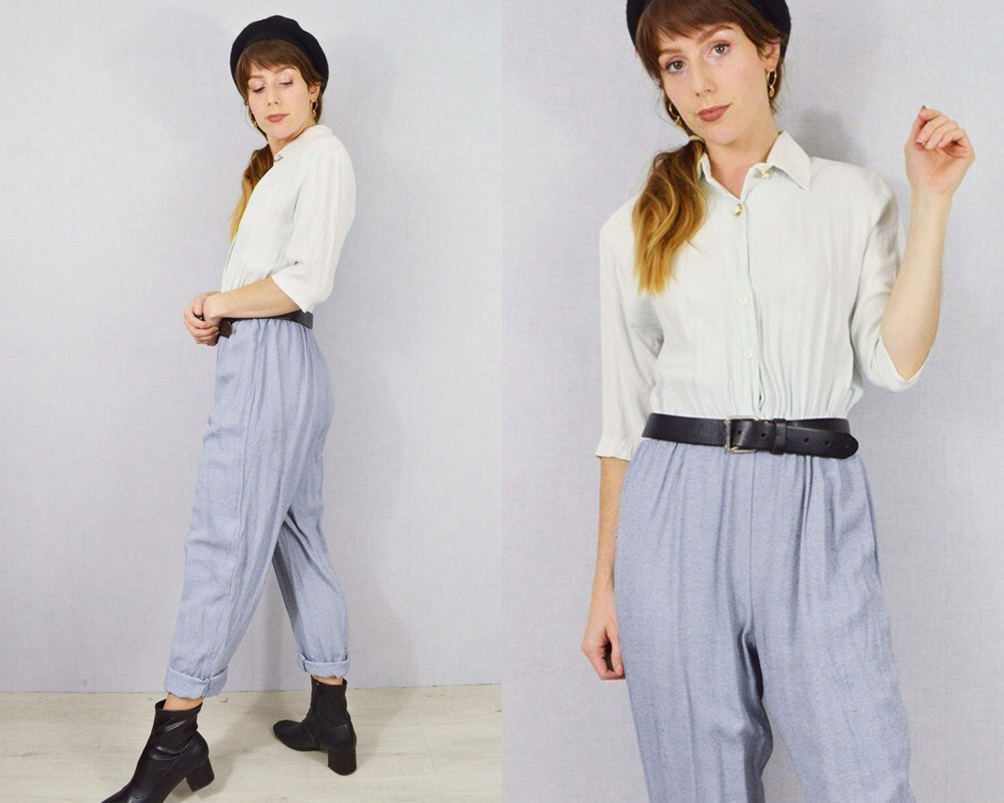 Vintage 80s Full Length Shirt Jumpsuit