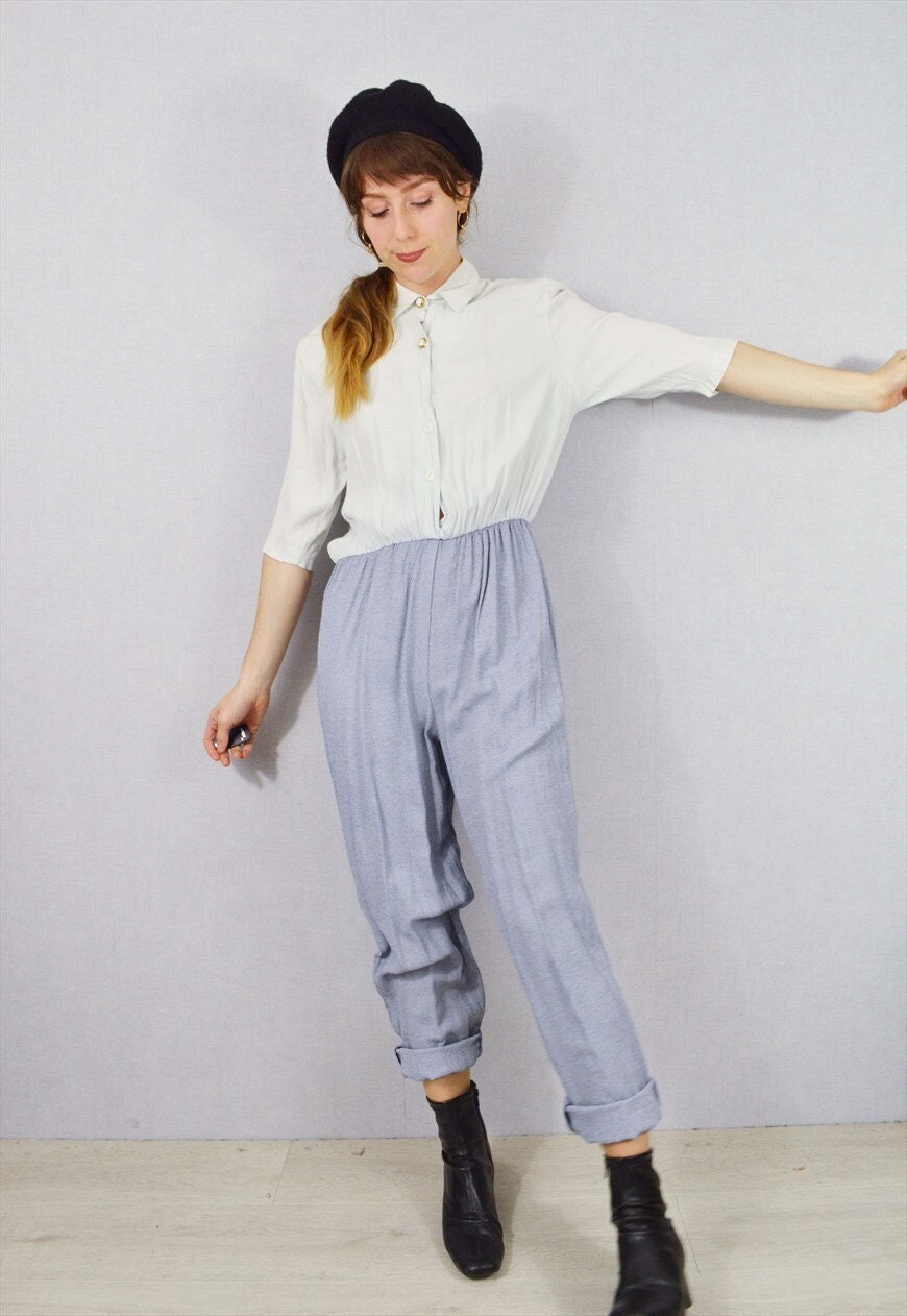 Vintage 80s Full Length Shirt Jumpsuit