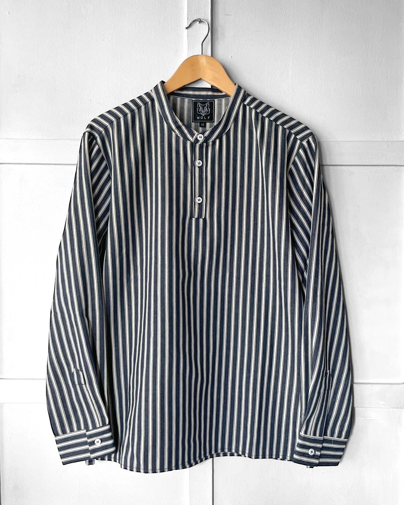 Striped Fisherman Grandad Work Smock Shirt