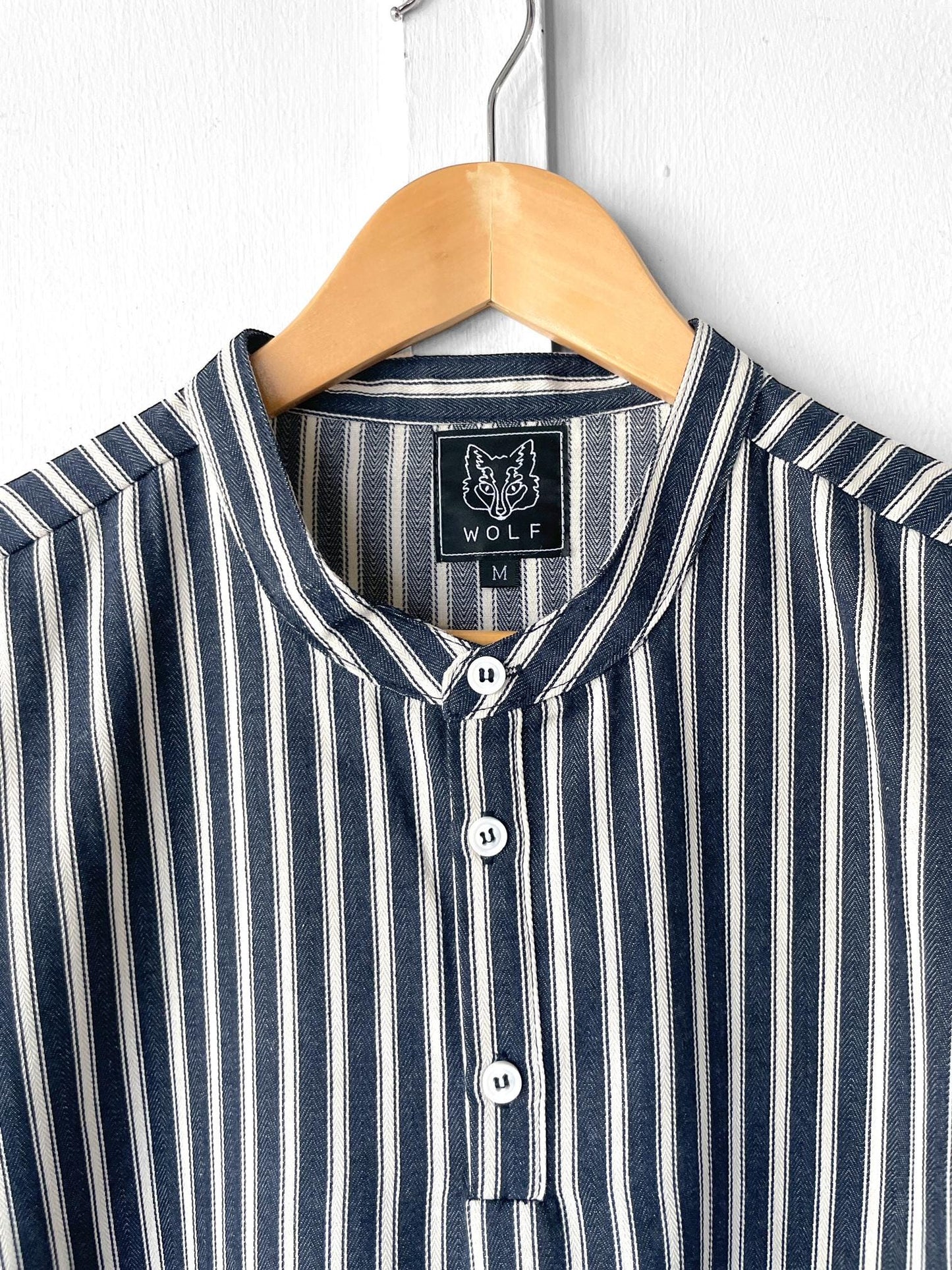 Striped Fisherman Grandad Work Smock Shirt