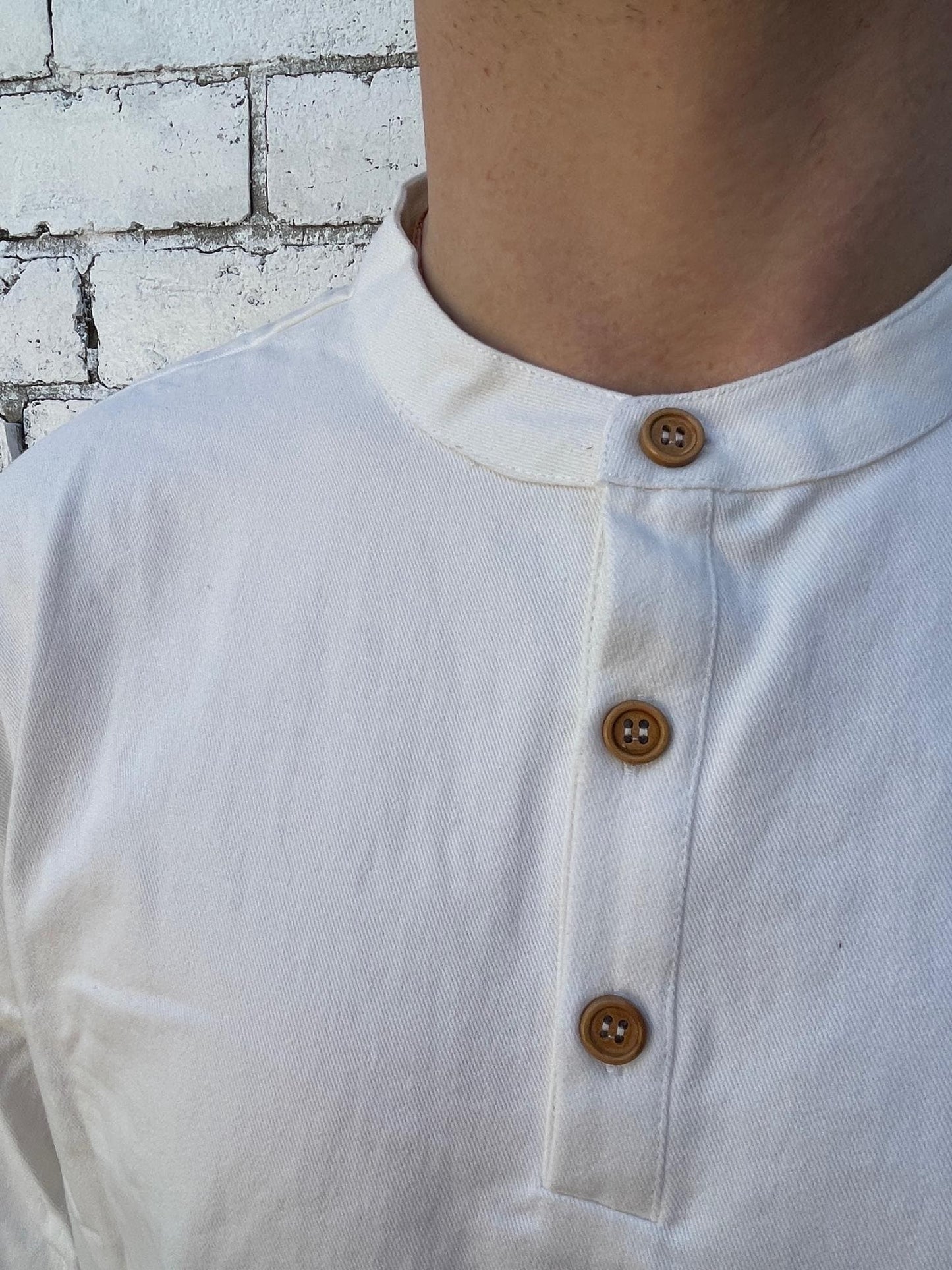 Organic Collarless Grandad Smock Shirt