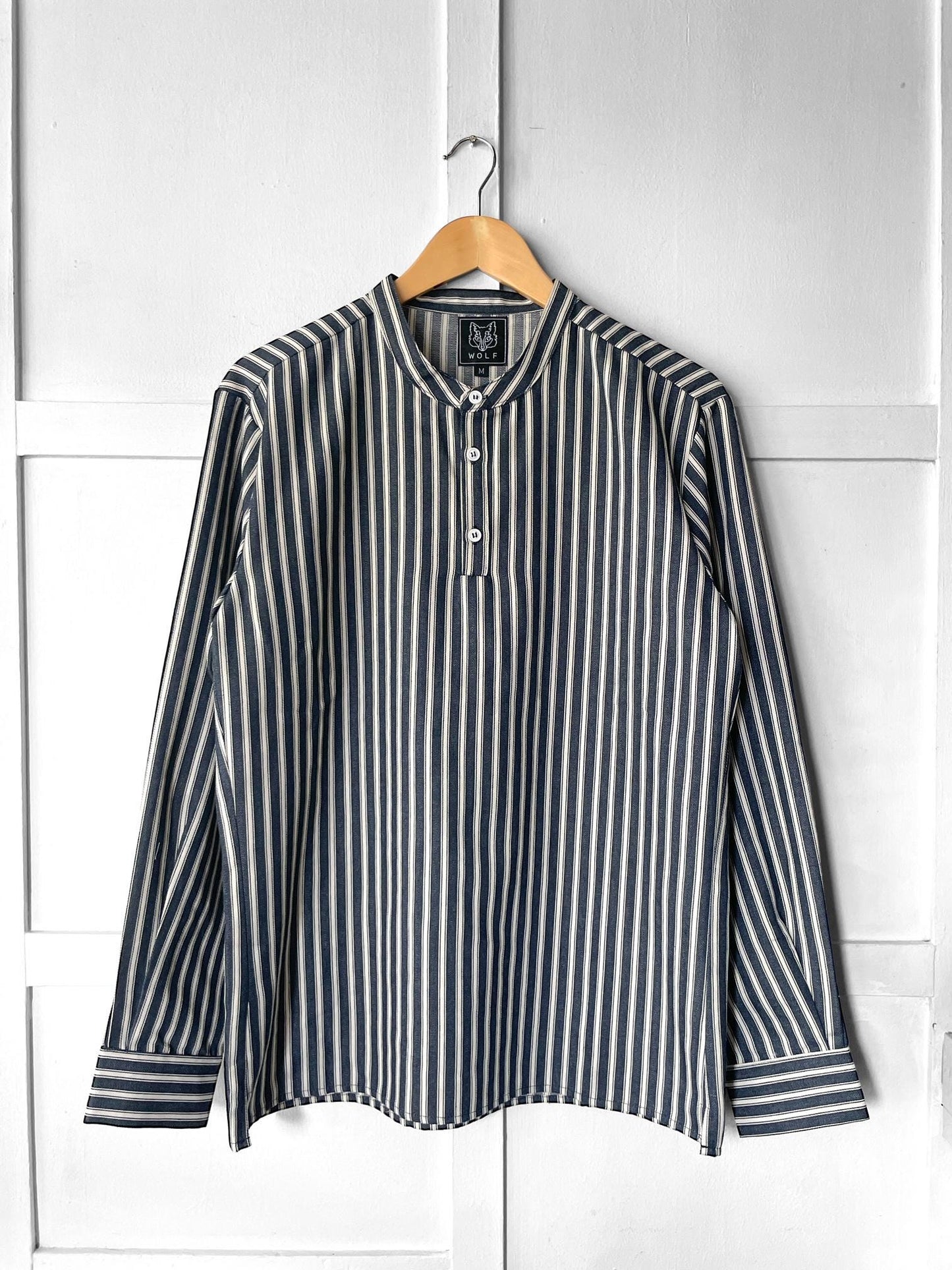 Striped Fisherman Grandad Work Smock Shirt