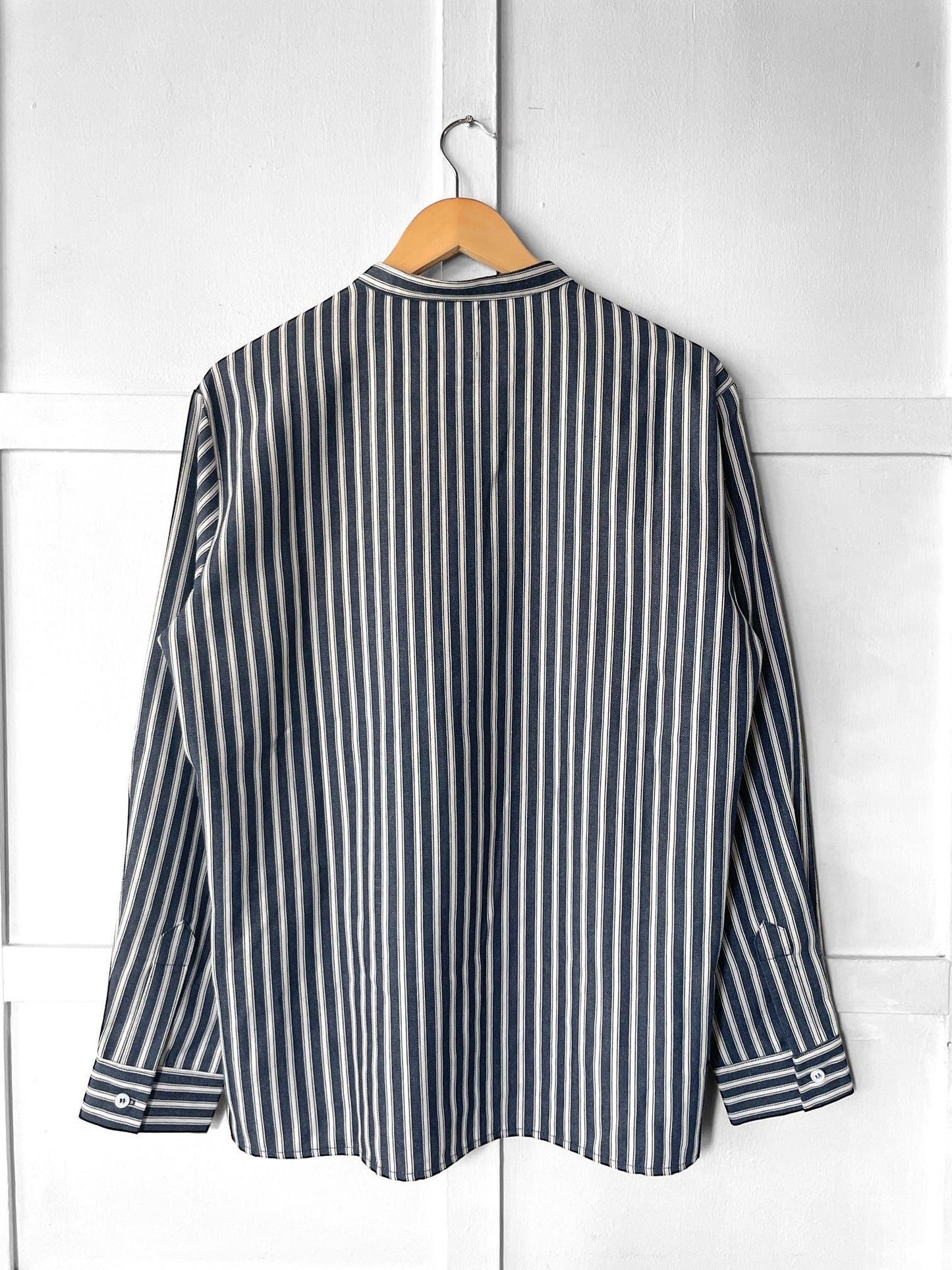 Striped Fisherman Grandad Work Smock Shirt