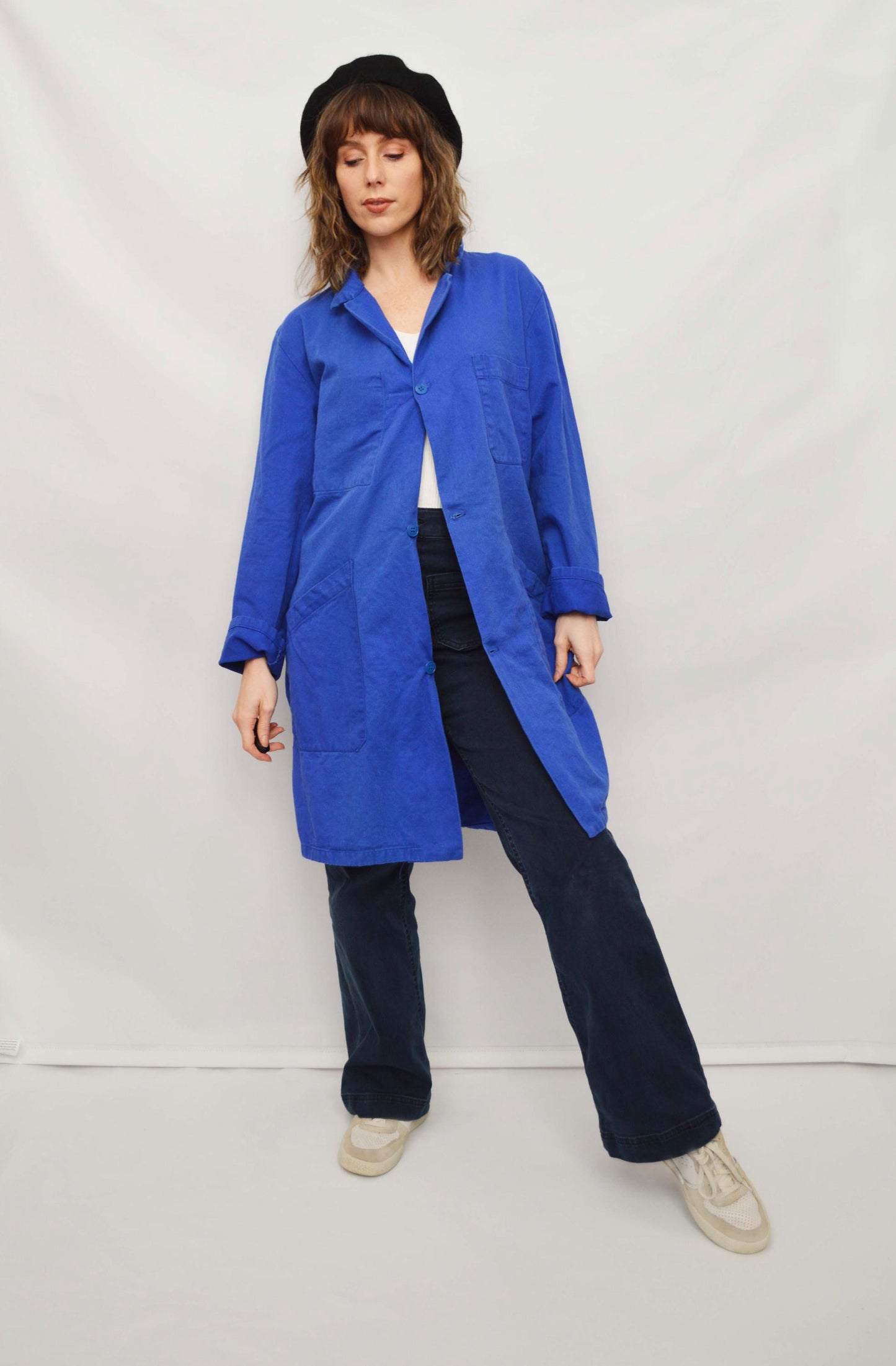 Vintage French Cobalt Blue Duster Coat