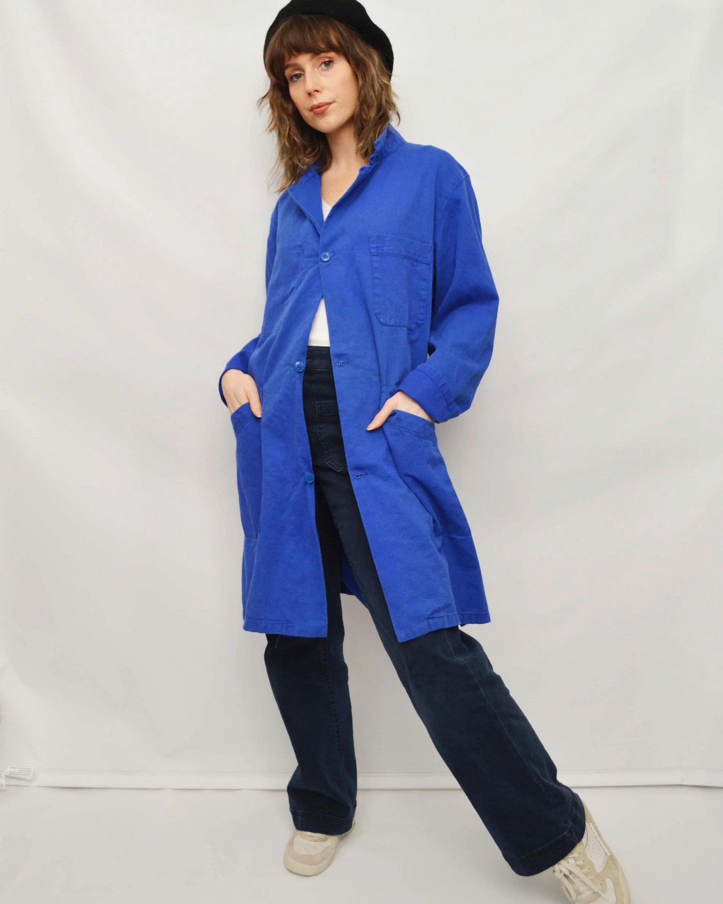 Vintage French Cobalt Blue Duster Coat