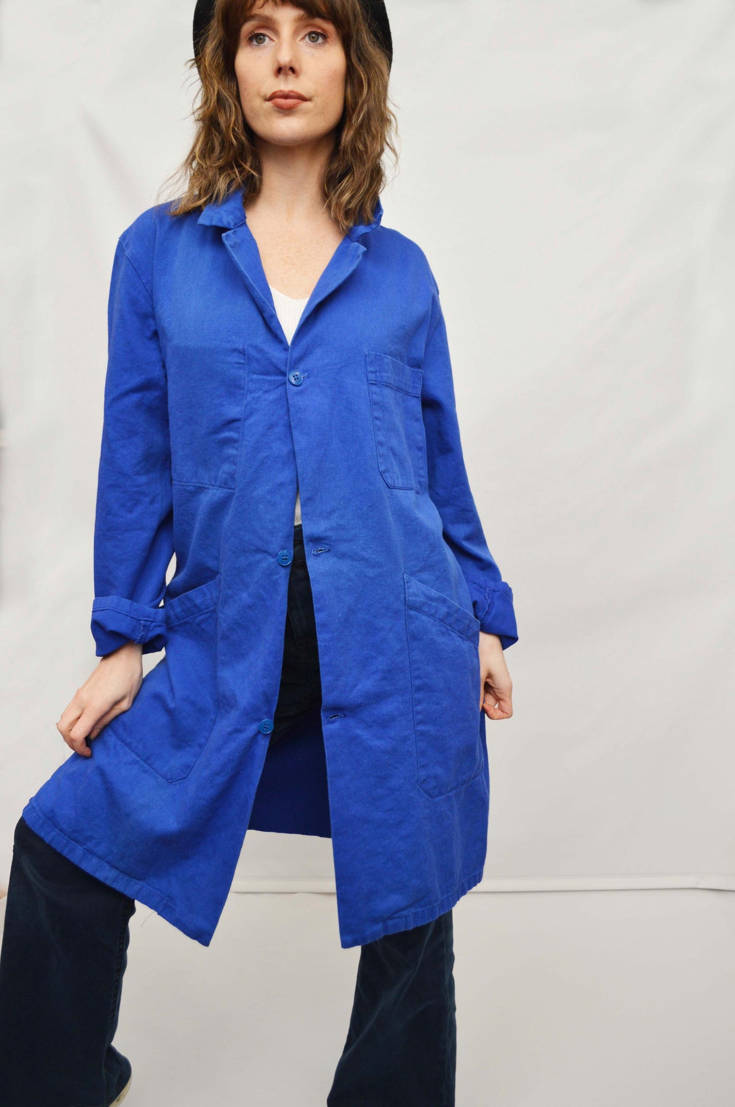 Vintage French Cobalt Blue Duster Coat