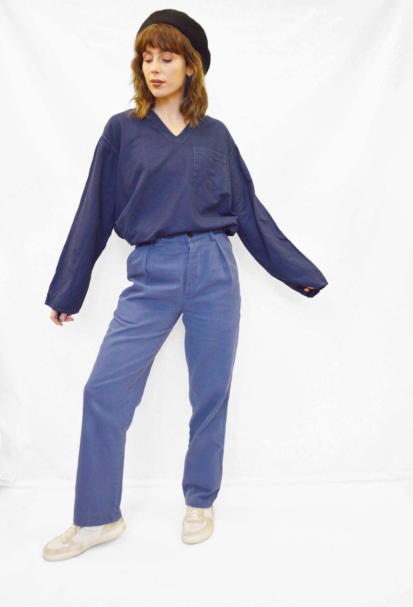 French Work Pants Indigo Blue Herringbone